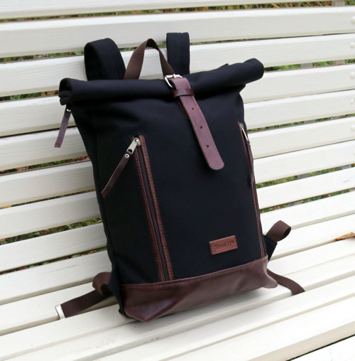 Canvas and Leather Backpack, N. 3, Roll top