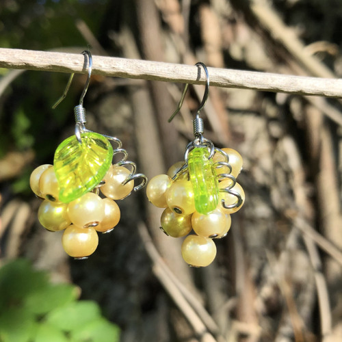 Náušnice: Hurá na vinobraní!, hrozno,bílé,poslední — foto 1