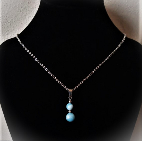 Larimar*kámen Bohů a delfínů*náhrdelník*ocel