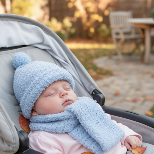 Světle modrý set - newborn - šála + čepička