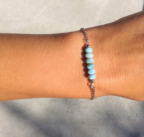 Náramek*larimar*broušené rondelky*chir.ocel