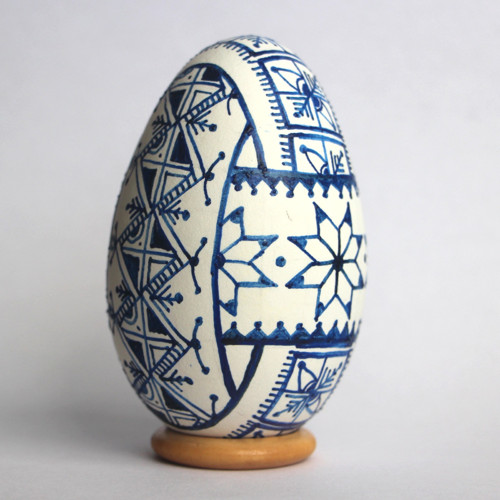 Dekorační husí vejce - voskový modrotisk Zentangle