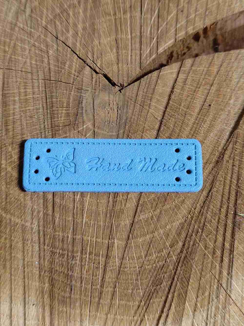 Eko kůže cedulka Handmade 15x50 mm modrá světlá