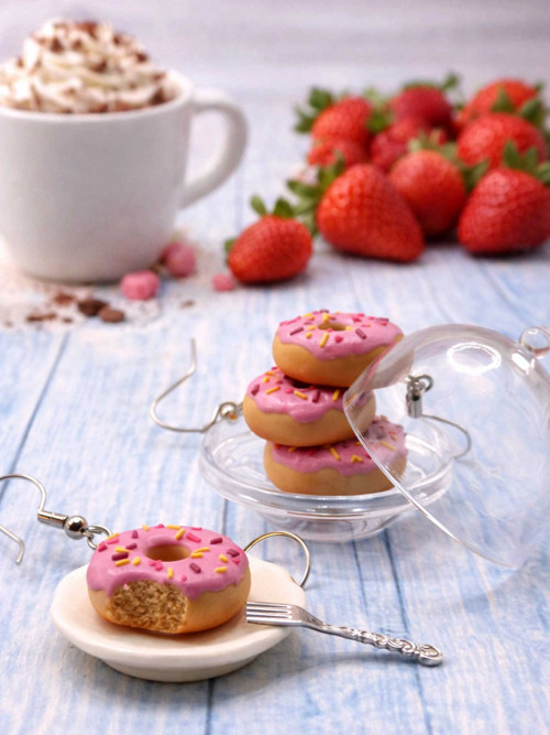 Náušnice Donuty jahodové