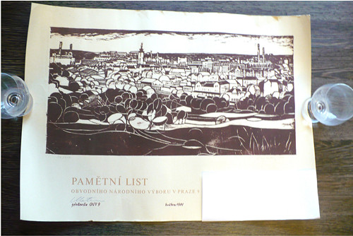 560_ Pamětní list, linoryt, retro, r. 1979