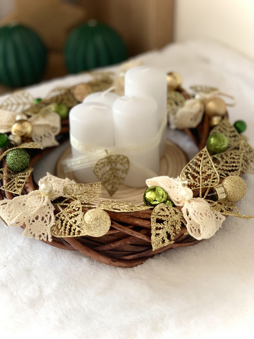 Adventní Vánoční Věnec Zlatě-Zelený