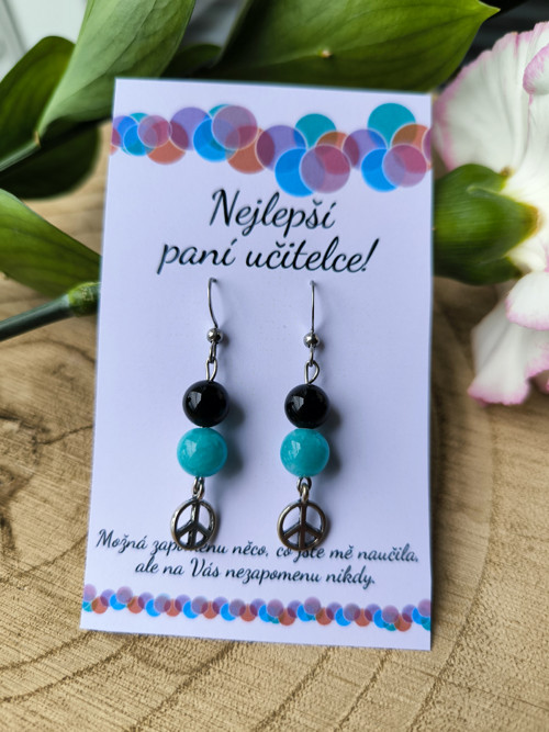 Náušnice peace pro učitelku - Onyx a kalcit