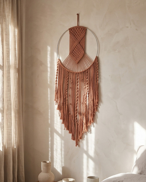 Velký macramé Lapač snů cihlový - výprodej
