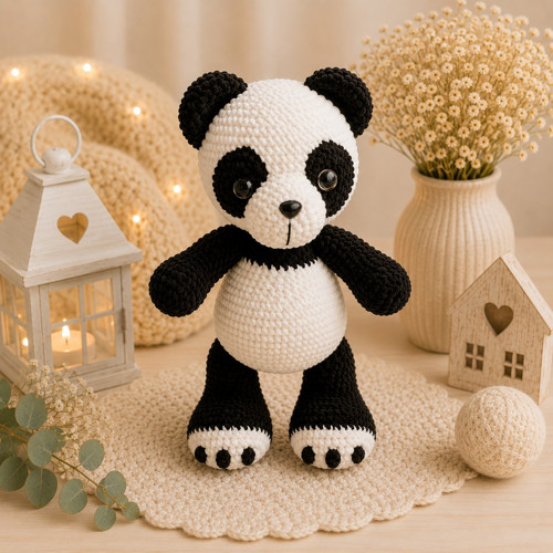 Háčkovaný medvídek Panda 40 cm