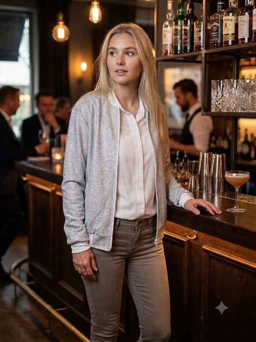 Dámska Party Bomber bunda strieborná