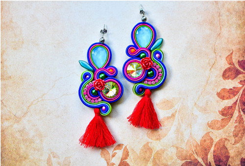 Soutache farebné strapcové náušnice