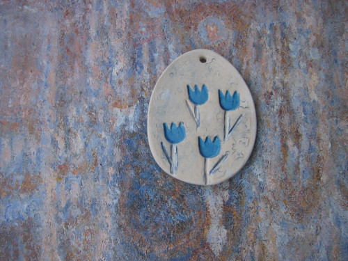 Vajíčko - keramika - modré tulipány - otisk