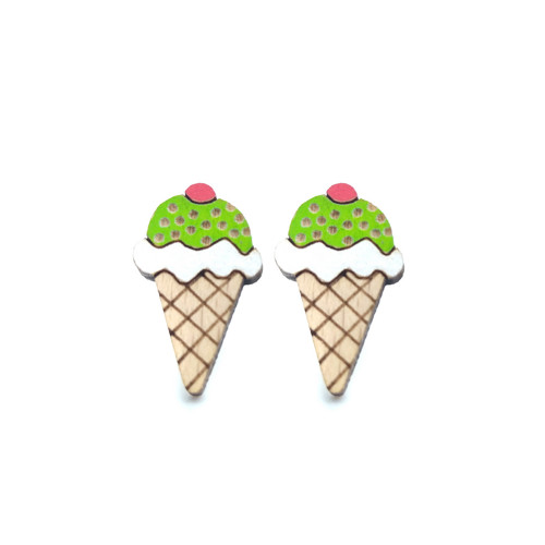 Dřevěné náušnice zmrzlina, icecream