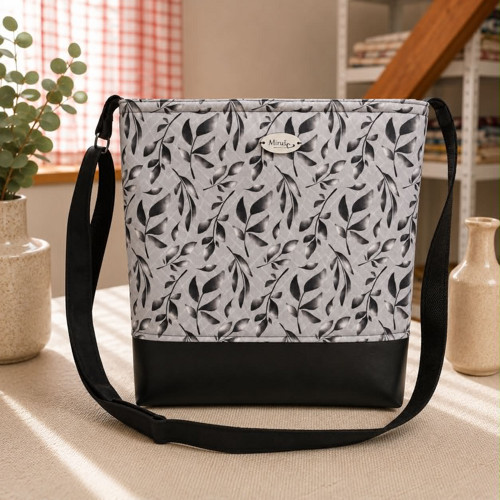 Kabelka - crossbody - lístky na šedé