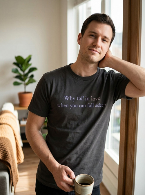 Pánské tričko „Why fall in love“ – tmavě šedé, S