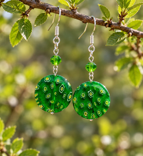 Náušnice Millefiori zelené
