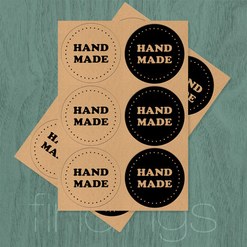 16 ks > Samolepky Hand Made (Kraft/Black)