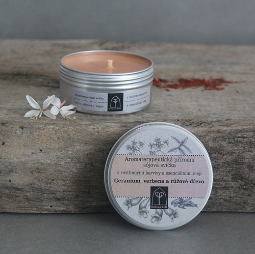 Sójová svíčka Geranium, verbena a růžové dřevo