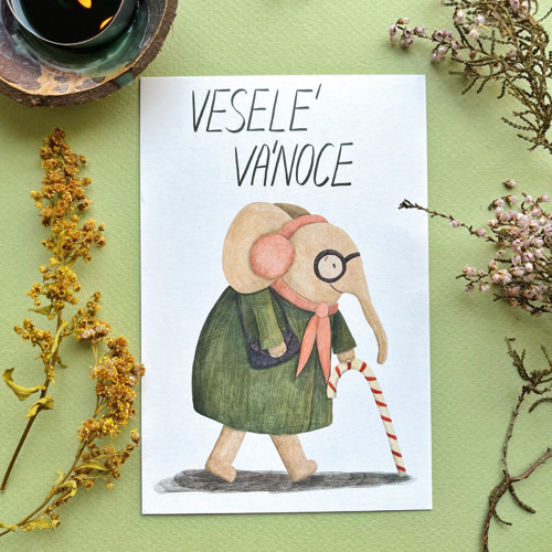 Pohlednice Paní Slonová přeje Veselé Vánoce