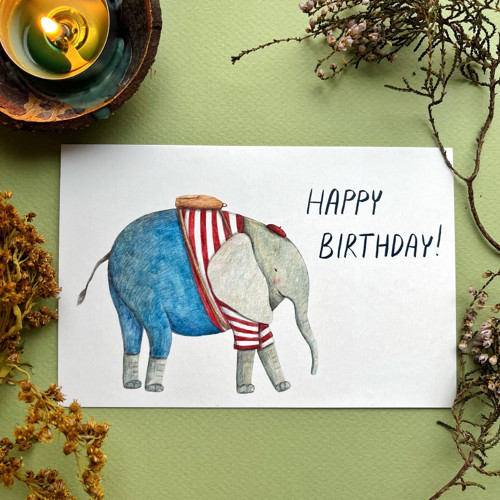 Pohlednice Little elephant wishes a happy birthday