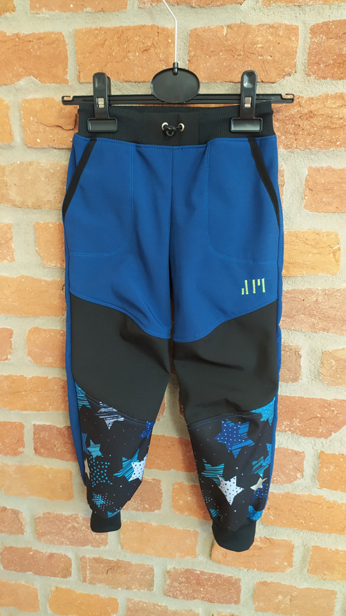 Kalhoty zimní softshellové 98-104 modre hvezdy