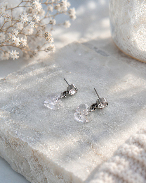 Náušnice - Swarovski srdíčka barvy čiré