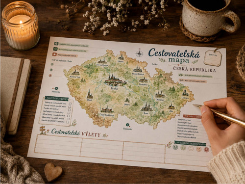 Cestovatelská mapa - Česká republika, A3, na stůl