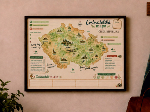 Cestovatelská mapa - Česká republika, A3, na zeď