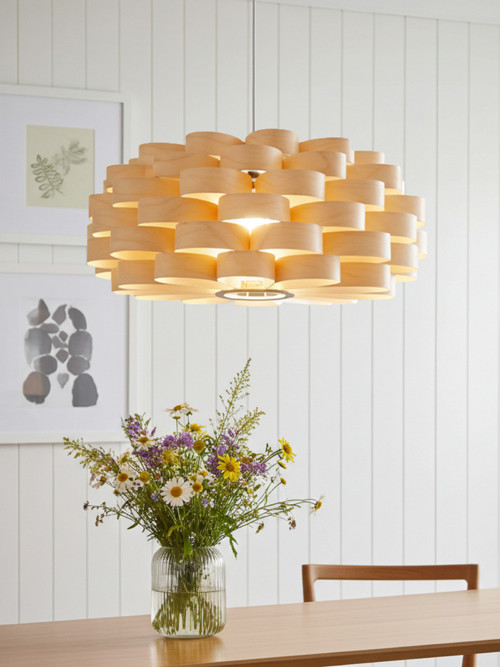 L09B, Ø60-70cm Visící lampa z březové dýhy