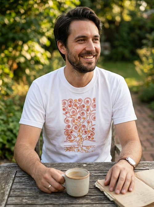 Pánské tričko „Klimtův strom života“ – bílé, S