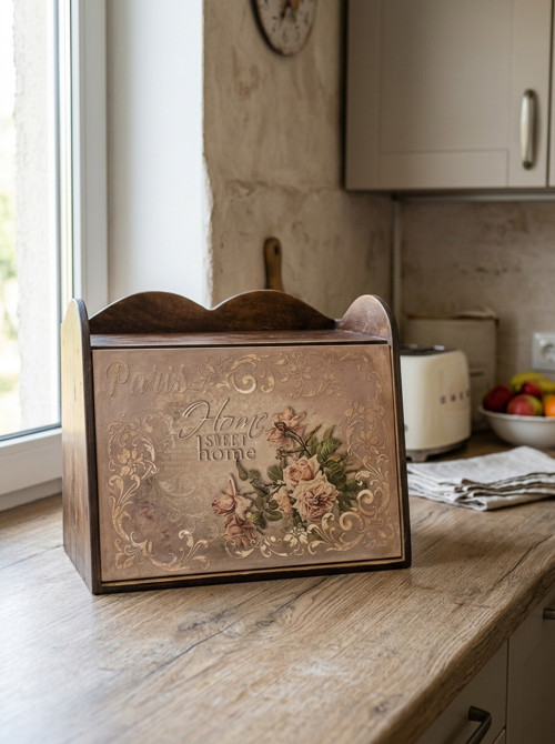 Dřevěný vintage chlebník-Pařížská romance