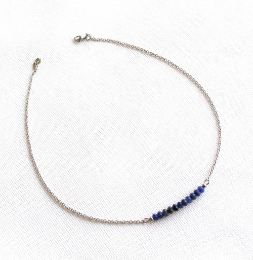 SAFÍR SRÍ LANKA RONDELKY 2x4mm*ocelový náhrdelník
