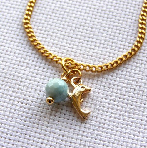 LARIMAR*DELFÍNEK*pozlacený náhrdelník