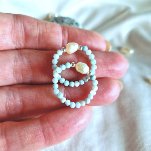 Perla*broušený larimar*stříbro*prsten — foto 1