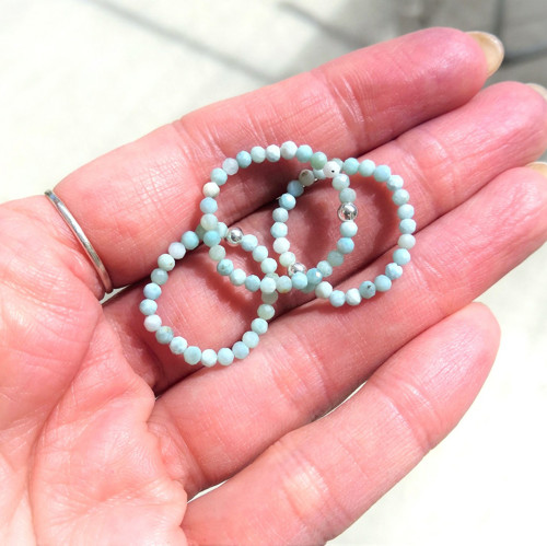 Přírodní larimar*broušený*prsten*stříbro*0,26 cm