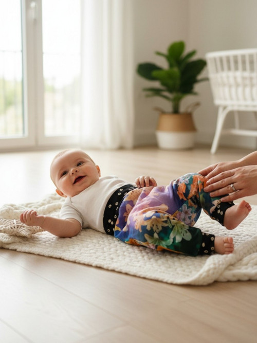 Dětské tepláky baggy květiny 6-9m