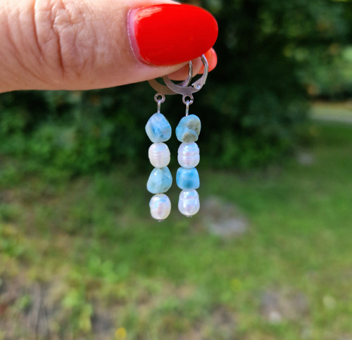Ocelové náušnice*říční perly*larimar