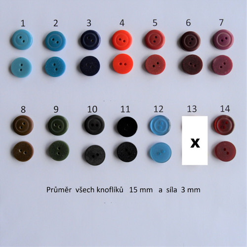 Sada - 10 ks plastové knoflíky průměr 15mm(á1,-Kč)