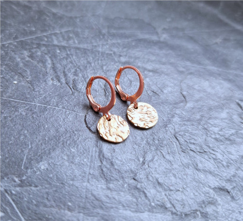 Ocelové náušnice*mince*tepané*1cm*rosegold