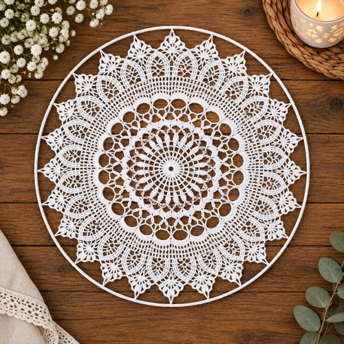 Krajková mandala, bílá 45 cm