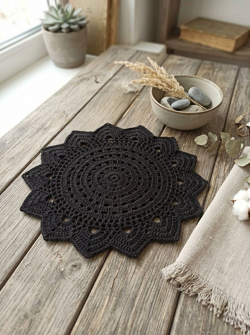 Háčkovaná mandala černá
