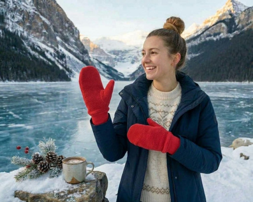 Dámske zimné rukavice palčiaky červené