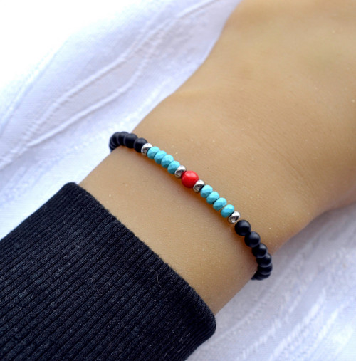 MATNÝ ONYX*TYRKYS*KORÁL 0.4*unisex náramek