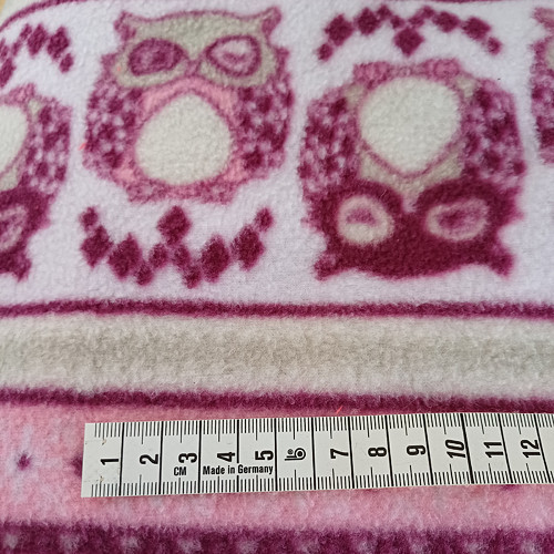 Fleec 2,7 x 1,5m bílá/ růžová / vínová / sovy č.30