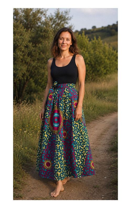 Africká Dlouhá Sukně - Tyrkysová S Ornamenty