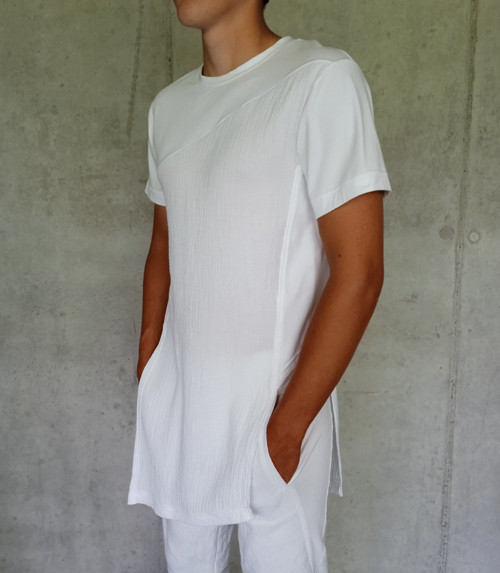 Bílá pánská/unisex tunika/kurta na jógu vel.L