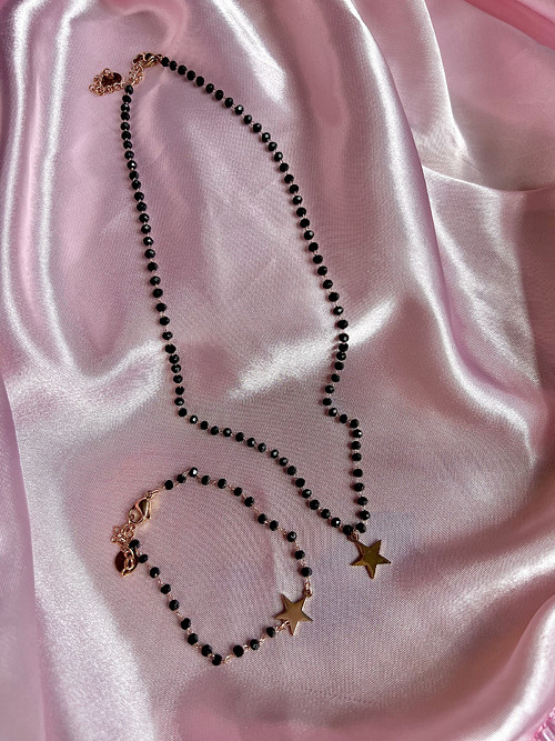 Ocelový náhrdelník - křišťál - rose gold VÝPR