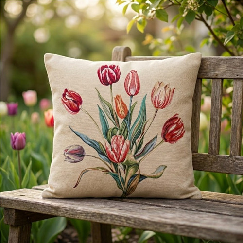 Gobelínový polštářek s tulipány