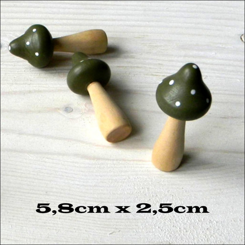 Dřevěný hříbek zelený - 5,8cm x 2,5cm
