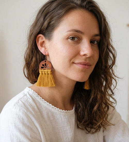 Macramé náušnice - Diana hořčicová
